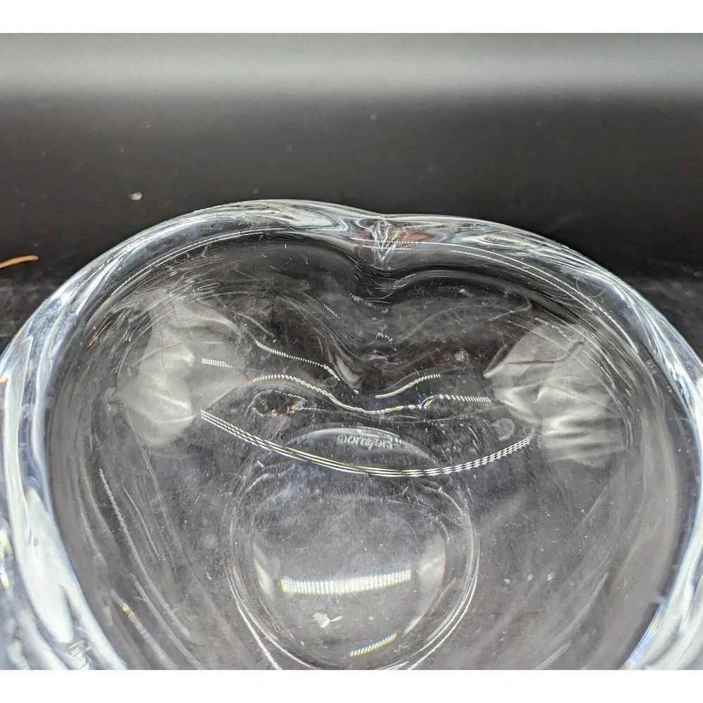 Vintage Orrefors Heart Shaped Crystal Trinket Dish Ring Holder Home Decor Singed